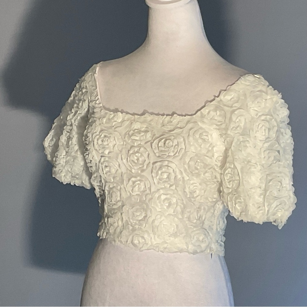 Julia by Love White Rosette Crop Top Puff Sleeve Bridal Event Size S - Picture 12 of 14
